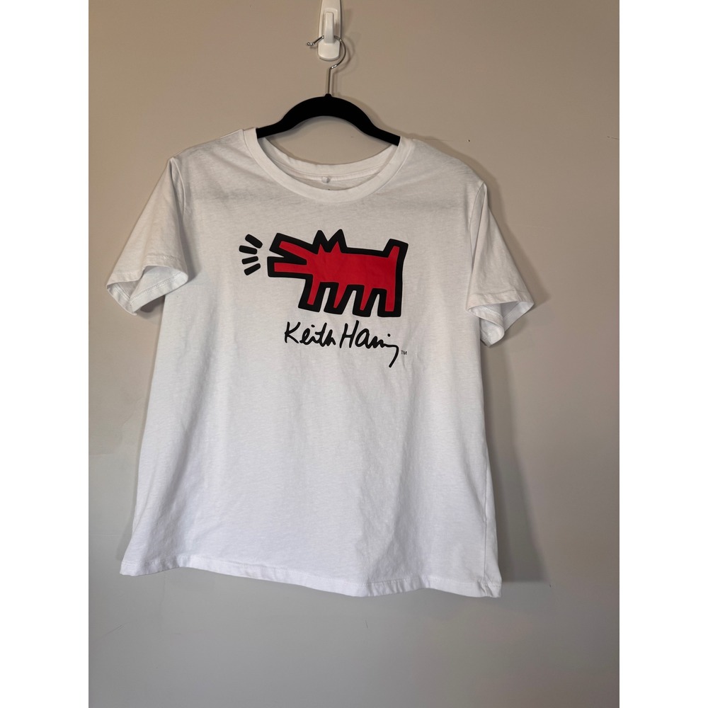 Keith Haring Barking Dog Graphic T-Shirt White Red Medium Art Pop Art Tee